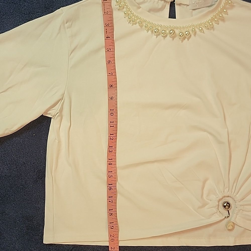 NWOT Muy Muy White Pearl-Embellished Women's Top Sz L - Picture 6 of 9
